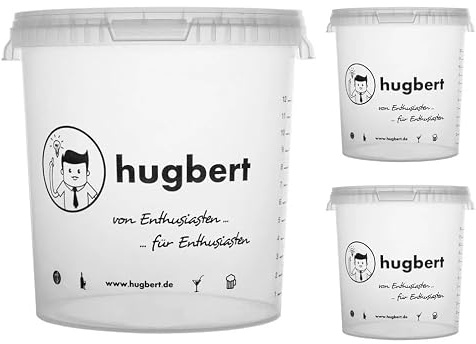 HUGBERT Gärbehälter mit Bohrung 15L /17L - Gäreimer mit Skala und Deckel- Eimer Gärfass für Wein und Bier - 3 Stück