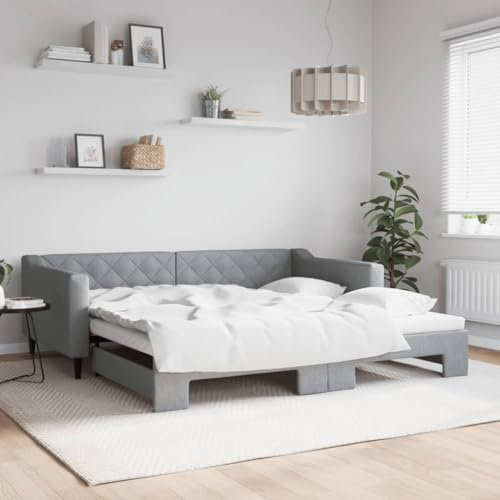 LAPOOH Tagesbett Ausziehbar Hellgrau 100x200 cm Stoff, Schlafsofa, Daybed, Bettsofa, Sofa Bed, Sofabett, Schlafcouch, Jugendbett, Bettgestell, Bettcouch - 3197431
