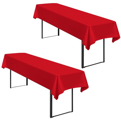2 Stück Tischdecke Bierzeltgarnitur 100 x 250cm Biertisch Tischdecke wasserdichte Polyester Tischdecken Rot Biertischdecke für 50 und 70cm Biertische, Rechteckige Tischdecken für Hochzeitsfeiern