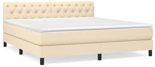 Eleganz Boxspringbett mit Matratze 160x200 cm Creme Stoff – Luxus Schlafsystem für Schlafzimmer, orthopädische Unterstützung & atmungsaktives Design