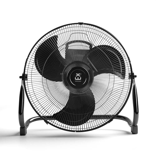 EXTRASTAR Ventilatore a Colonna Industriale da 50cm con Oscillazione Automatica 360° & 3 Velocità, 80W/1300 giri/min, Altezza Regolabile (101-130 cm), Nero