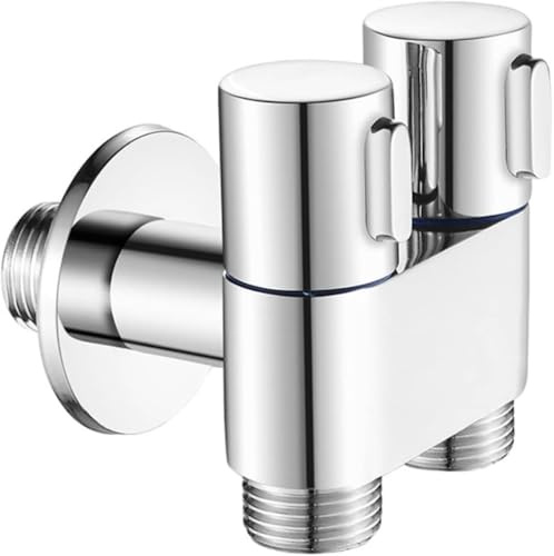 NMJHEVX Doppel-Geräteventil zur Wandmontage mit 2 Abgängen, Messing verchromt, Einlassgröße G1/2, Eckventil für Wasch- und Spülmaschinen,Waschbecken Bidet