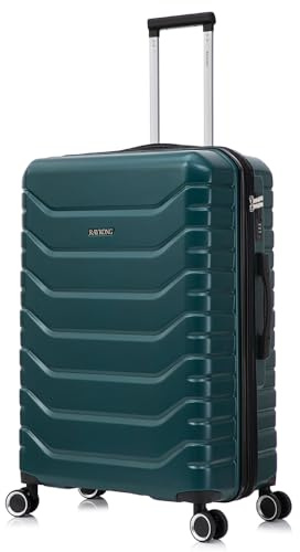 RAYKONG Maleta Grande Expandible ABS+PC 75x49x31cm - 33.50cm Extendido | 114L - 123L | 28 Pulgadas |25kg semirígidas candado combinación - Verde