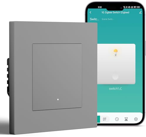 BSEED Smart Zigbee Schalter mit Steckklemme, Smart Lichtschalter Funktioniert mit Alexa & Google Home, Timing-Funktion, PC Rahmen, Zigbee Hub & Neutralleiter Erforderlich, 1 Fach 1 Weg, Grau