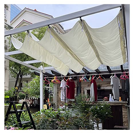 Toile de pergola rétractable en forme de U pour extérieur - Protection solaire pour terrasse patio porche - 1 x 10 m - Blanc