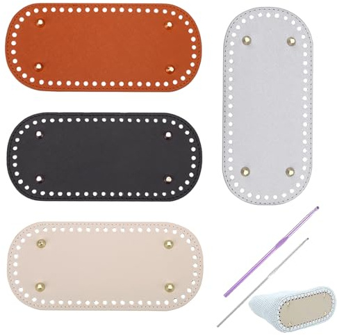 4 Stück Taschenboden Zum Häkeln,Tasche Häkeln Set,Taschenzubehör Für Häkeltaschen,langlebig Tasche Selber Machen Set,Mit 2Haken,PU-Leder,22x10cm Taschenboden,Geeignet Für Heimwerker- Und DIY-Projekte