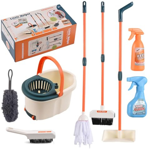 Kids Cleaning Toddler Housekeeping Play with Broom Mop Dustpan Bucket Brush Toy for Boys Girls