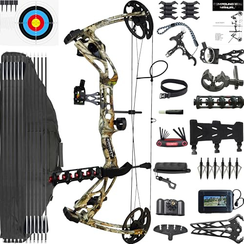CENWTY Arco Compound Set PRO Adulto 0-70 LBS Arco da Caccia e Pesca con L'Arco Freccia e Arco Composto Set Arco per Tiro con L'Arco Caccia Bersaglio Pratica Mancini Destrorsi (Mimetico Destrimani)