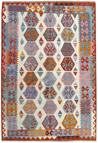 HAMID - Tappeto Kilim Herat, Tappeto Kilim, 100% Lana, Tessuta a Mano, Etnico per Soggiorno, Camera da Letto, Sala da Pranzo (228x164cm)