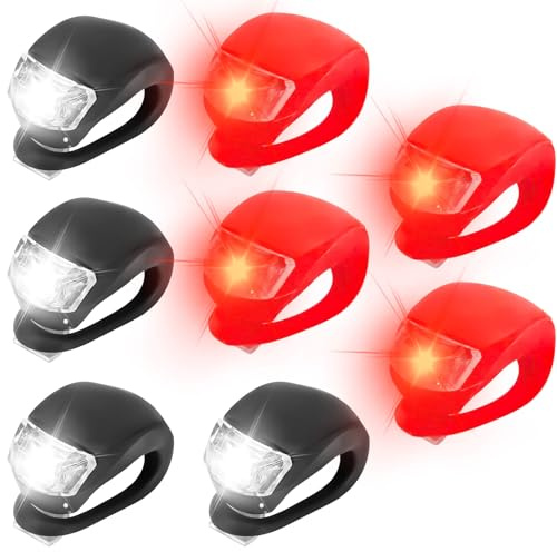 Luce per carrozzina in silicone con batteria e 3 funzioni luminose, 8 pezzi, luce LED per carrozzina, multifunzione, impermeabile, a LED, per carrozzina, per esterni