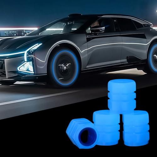 4 Stück Ventilkappen Auto Leuchtend,Universelle Fluoreszierende Reifenventilkappen,Ventilkappen Fahrrad,ABS Kunststoff-Reifen Leucht Ventilkappen für Fahrrad Motorrad,Kfz-Reifenventilstecker (Blau)