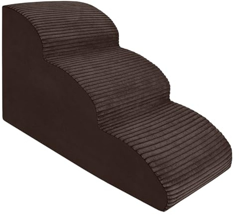 Hundetreppe 3 Stufen - 60 x 30 x 40 cm - rutschfest Weich für Kleine Hunde Haustiertreppe Stabil Sicher Komfortabel – Hergestellt in Polen (Streifen Braun)