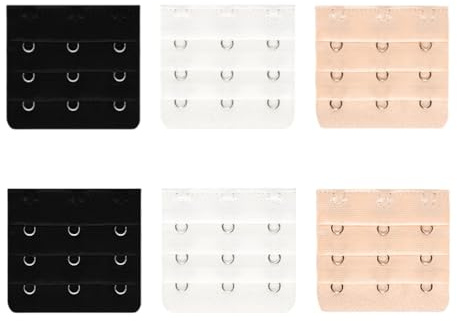 Cosbrutic 3 Rows 3 Hooks Bra Extender - 6 Piece Set Skin White Black Adjustable Comfort Fit Extender 9.7x5.5cm