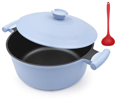 Bobikuke 5L Schmortopf 24 cm mit Aluminium Deckel, Leicht und Langlebig, Antihaft-Kochtopf kühlbleibendem Griff für alle Herde, einschließlich- Blau | Leicht und langlebig, geeignet für alle Herde, einschließlich Induktion, PTFE- und PFAS- und PFOA-frei, kühlbleibender Griff