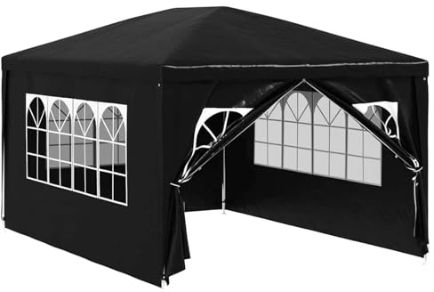 Gecheer Tendone per Feste, Gazebo da Giardino 3x4 m in Acciaio Antiruggine con Pannelli Laterali, Struttura Stabile per Feste all'Aperto, Compleanni e Ritrovi