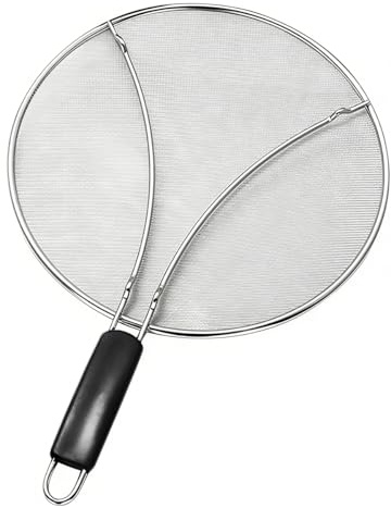 Uqingo Splatter Guard for Frying Pan, 29CM Stainless Steel Fine Mesh Splatter Screen with Handle, Grease Guard Lid to Stop Oil Splash, Screen for catching Oil and Food Splashes When Cooking - Black