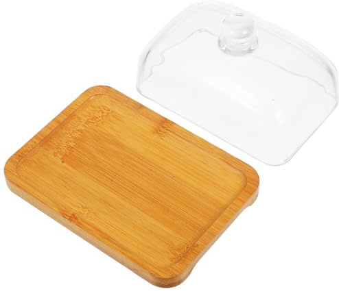 Gatuida Beurrier Rectangulaire en Acacia Naturel avec Cloche en Verre, Plateau à Beurre Hermétique pour Fromages, Pâtisseries et Desserts, Ustensile de Service Polyvalent Cuisine et Table