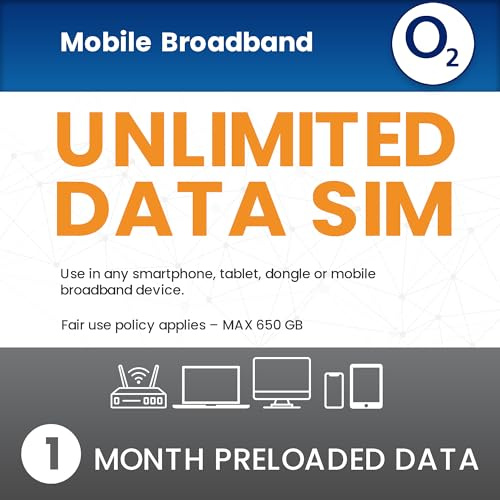 O2 Unlimited Data SIM Card UK – Preloaded Data SIM for Home Broadband Replacement, Routers & Mobile WiFi – No Contract, 1 Month plan