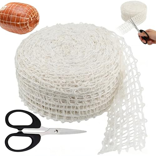 Elastic Butchers Twine Netting – 16-Loop Ham Net with 5.5m Stretch Length – Food-Grade Polyester and Rubber Roast Netting for Smoking, Baking, and Tying Pork, Beef, Ham, or Sausages