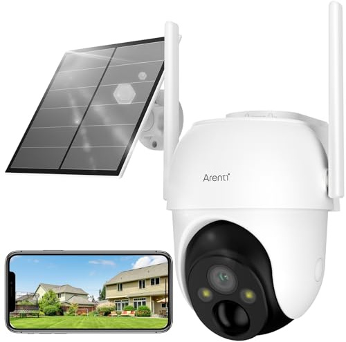 ARENTI 2K Solar Powered Security Camera Outdoor Wireless, 3MP PTZ with 360° Pan & Tilt, PIR Motion Detection, Two-Way Audio, Night Vision, IP65 Weatherproof, Battery Camera Outdoor