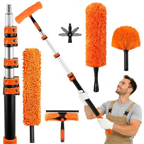 Telescopic Window Cleaner, 4-in-1 Window Cleaning Equipment, with Extendable Window Cleaning Pole and 25cm Window Squeegee for Outdoor Indoor Use