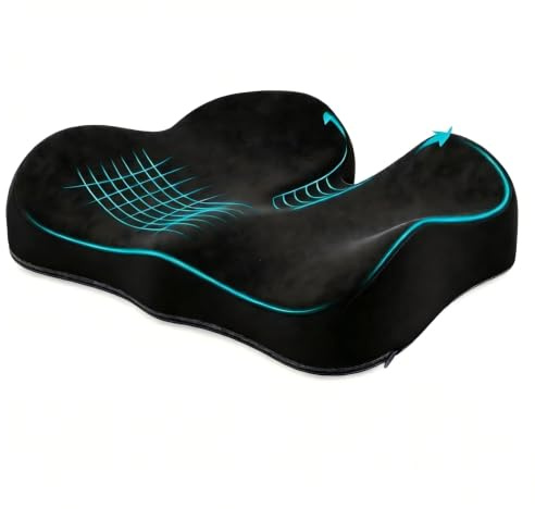 Benazcap Memory Foam Coccyx Cushion to Reduce Tailbone Pressure, Black. | Office Chair Cushion, Ergonomic Seat Cushions for Home, Office and Wheelchair, Car Seat Cushions for Driving, Non-Slip Base.