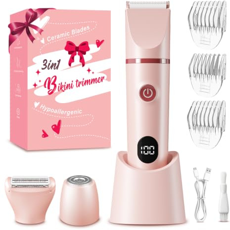 3-in-1 Lady Shavers for Women IPX7 Waterproof Intimate Hair Bikini Trimmer | Gentle Ceramic Blades, LED Indicator, 600mAh Battery, Cordless Operation, 4 Length Guards, Easy to Clean, Type-C Charging