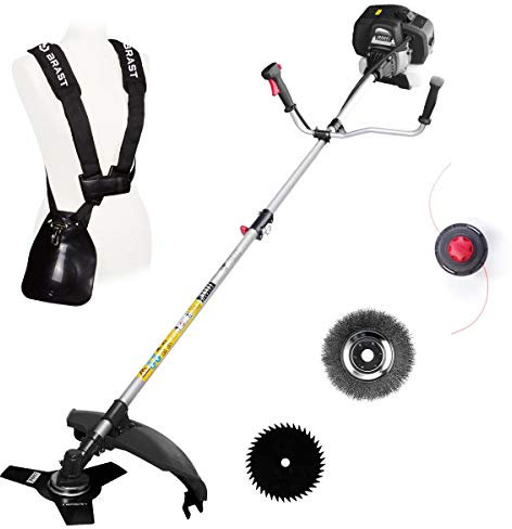 BRAST® Motorsense Benzin 3.0 PS 2 in 1 Gerät Freischneider Rasentrimmer Rasenmäher 52cm³
