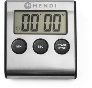 HENDI Küchentimer, digital, 2 Alarmeinstellungen, ausklappbarer Ständer, Aufhängeloch, magnetisch, Stoppuhr, digitaler Timer, Kurzzeitwecker, Küchenuhr, 65x70x(H) 17mm, ABS, Edelstahl