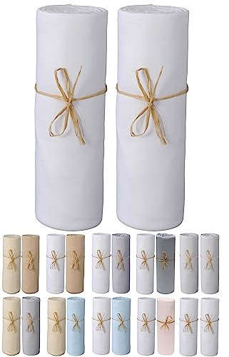 P'tit Basile - Lote de 2 Sábanas bajeras 70x140 cm de Jersey Peinado 140 grs 100% algodón orgánico - Blanco - para Cuna de colchón del bebé 70 x 140 o 60 x 120 cm