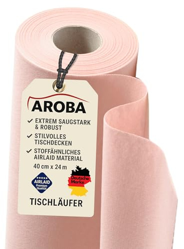 AROBA 1x Airlaid Tischläufer (Rosa, 40 cm x 24 m) - Stoffähnliche Tischläufer - Tischband Tischtuchrolle Tischdeko für Hotel Catering Geburtstag Restaurants Kommunion Taufe