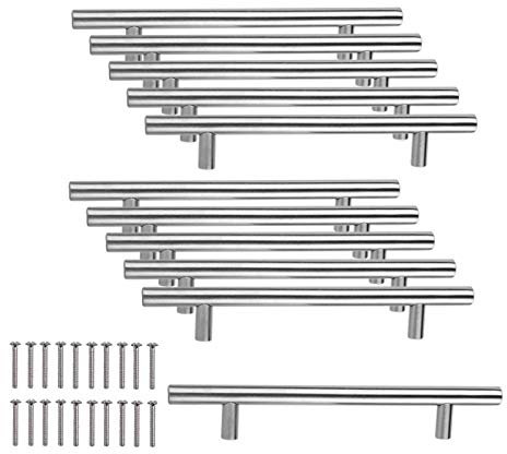 JZK 10 x Moderna T barra maniglie acciaio inox satinato 128 mm distanza fori per ante cucina mobili armadio mobile bagno cassetto guardaroba