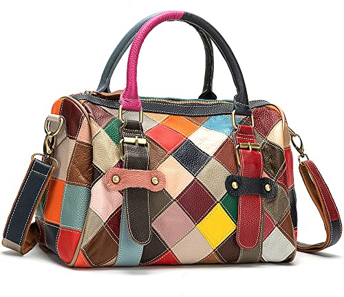 DownUpdown Echtleder-Tragetasche für Damen, Handtaschen, Tragegriff, Handtasche, große Geldbörse, mehrfarbig, Spleiß-Umhängetasche