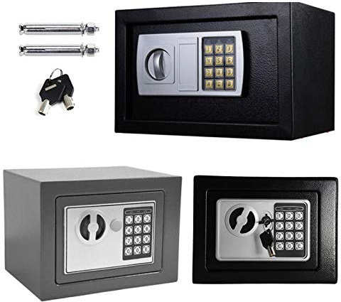 Tresor Möbeltresor Doppelbartschloss Eisenstahl Safe mit elektronischem Zahlenschloss und 2 Schlüsseln für Geschäft Bargeld/Geld/Schmuck/Wertsachen, 4.6L -Grau