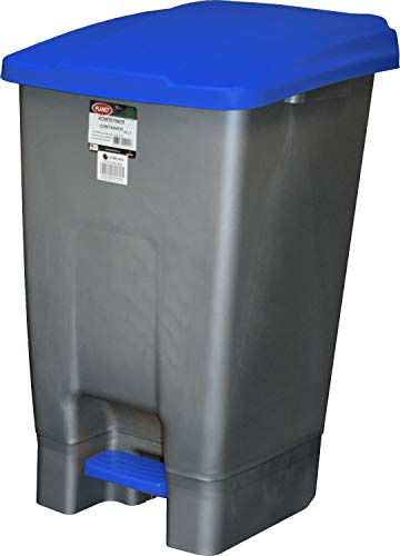 Sterling Ventures Large Heavy Duty Waste Rubbish Recycling Pedal Wheelie Bin with Coloured Lid (70L, Blue Lid)
