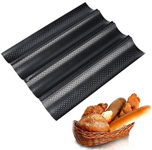 Plaque de Cuisson Moule pour 4 Baguettes, Plaque à Pain Perforée - Anti-adhésif - Moulle à Pain Perforé pour la Cuisson, Pain Français, Pain de Bâton Français, Moule de Cuisson - 38 * 32.5 cm