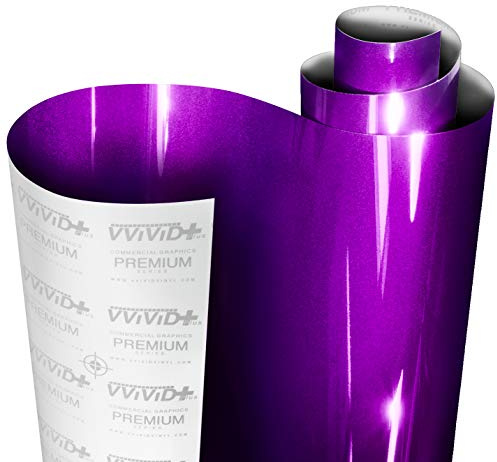 VViViD+ Ultra Gloss Candy Metallic Purple Vinyl Car Wrap Premium Paint Replacement Film Roll with Nano Air Release Technology, Stretchable Protective Cap Liner, Self Adhesive (1.5ft x 5ft)
