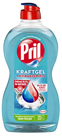 Pril 5-Plus Kraft-Gel Antibakteriell, Handgeschirrspülmittel, mit antibakterieller Wirkung, Entfernt 99,9 Prozent der Bakterien, 24h Schutz vor Bakterien auf dem Schwamm, 450 ml (1er Pack)