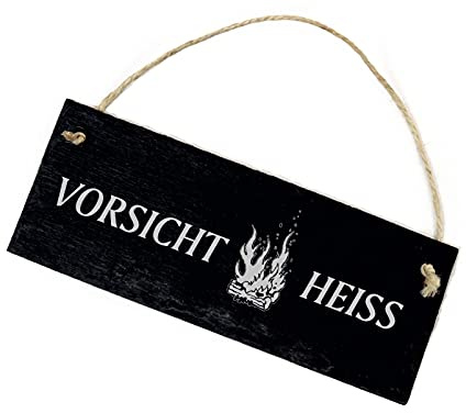 Schild Schiefertafel graviert - VORSICHT HEISS - Schiefer Warnschild 22x8cm | Dekolando Home Accessoires