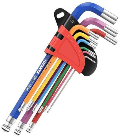 YUFANYA 9 PCS Allen Key Set,Metric Hex Key Set Long Arm Ball End Multicolour Coding,Sizes 1.5-10mm,Allen Wrench Universal Set for Furniture Assembly,Bike,Motorcycle Maintenance,Household DIY