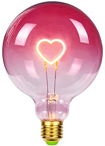 TIANFAN Lampadina Led Grande Globo Edison G125 Colore Rosa Cuore Filamento 2W Dimmerabile Specialità Lampadina Decorativa 220-240V E27