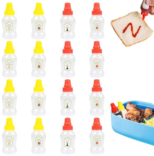 KUAOOAUK 16 bottiglie da spremere per Condiment, 25 ml, mini bottiglia per ketchup, in plastica, portatile, per bambini, adulti, in ufficio, picnic, bento box accessori