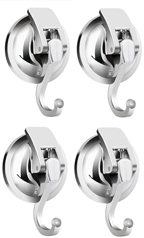 Apkhgtb Suction Cup Hooks for Shower, Bathroom, Kitchen, Glass Door, Mirror, Tile – Loofah, Towel, Coat, Bath Robe Hook Holder for Hanging – Waterproof Wreath Hanger (4, Silver)