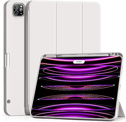 JKSML Hülle für iPad Pro 12,9 Zoll 6./5./4./3. Gen (2022/2021/2020/2018) | Soft TPU Schutzhülle mit Stifthalter, Automatischer Schlaf/Aufwachen, unterstützt Aufladung Apple Pencil 2, Grau