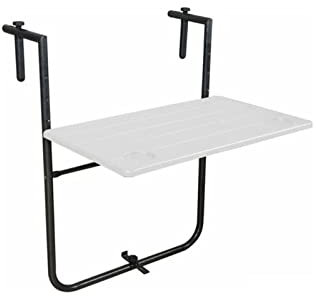 MONDO VIRO Mesa de balcón ajustable y plegable, estructura de acero y tablero de madera blanca