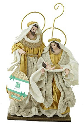 Generico Set Natività Artigianale in Stoffa Tessuto BIANCA e ORO Ricamata a mano Presepe Statuine ALTE LUSSO Sacra Famiglia Idea Regalo Personaggi h. 22 cm Giuseppe Maria Gesù bambino