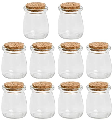 10 Pezzi Barattoli di Budino Vasetti di Vetro con Coperchi in Sughero, Bottigliette Bottiglie Vetro con Tappo Sughero, 100ml Barattolini Porta Spezie in Vetro per Matrimoni Feste Alimenti Marmellata