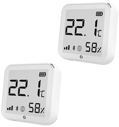 Shelly Plus H&T 2er Pack Wireless Luftfeuchtigkeit und Temperatur Sensor, Hygrometer Monitor, Smart Home Automation, WLAN, Bluetooth, Kompatibel mit iOS und Android, E-Ink-Display, USB-C, Kompakt