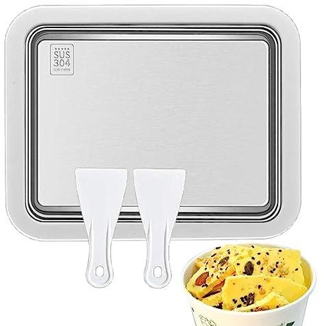 Gerollte Eismaschine, kleine manuelle Eiscreme-Rollplatte, manuelle Edelstahl-tragbare schnelle Eisroller-Platte Pfanne für Küche, Obst-Smoothie-Platte, Kühlschrank Zorq
