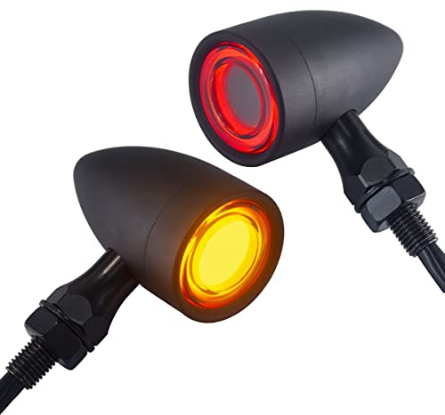 FATECIM 2X Motorcycle 40 LED Bullet Tail Lights Amber Turn Signals Running Brake Stop Lights Motorbike Taillights Rear Blinkers Indicators for Bobber Harley Honda Yamaha Suzuki Kawasaki Chopper Black